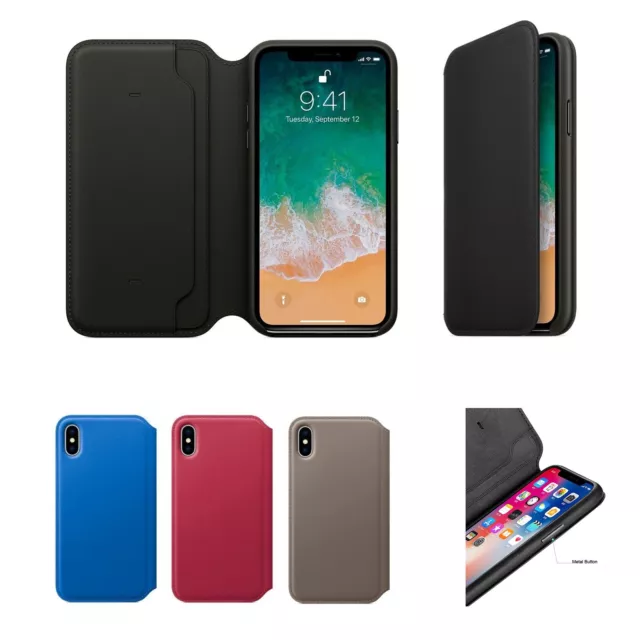 Echtleder Folio Flip Geldbörse Etui Abdeckung für Apple iPhone XR XS 6S 7 8 Plus