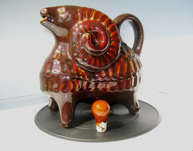 Ukrainian Home décor pottery  Ceramic Ram Decanter, Vintage Soviet clay decanter