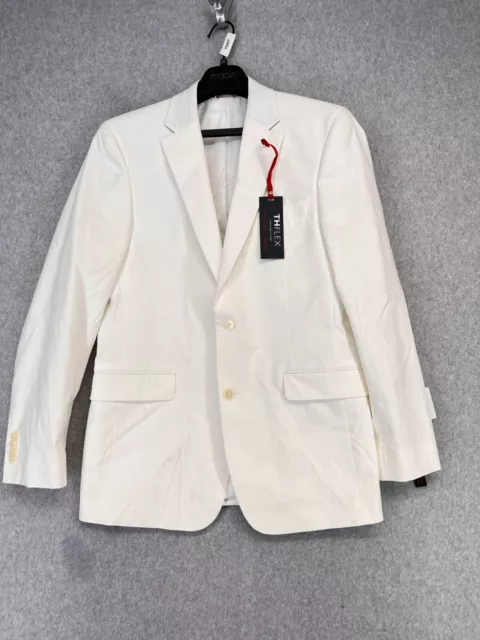 TOMMY HILFIGER Jacket Size 38R White Solid Chambray Modern Fit Flex Stretch NWT