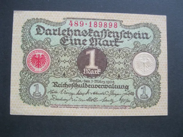 Darlehnskassenschein Geldschein Banknote Papiergeld Deutsches Reich 1 Mark 1920