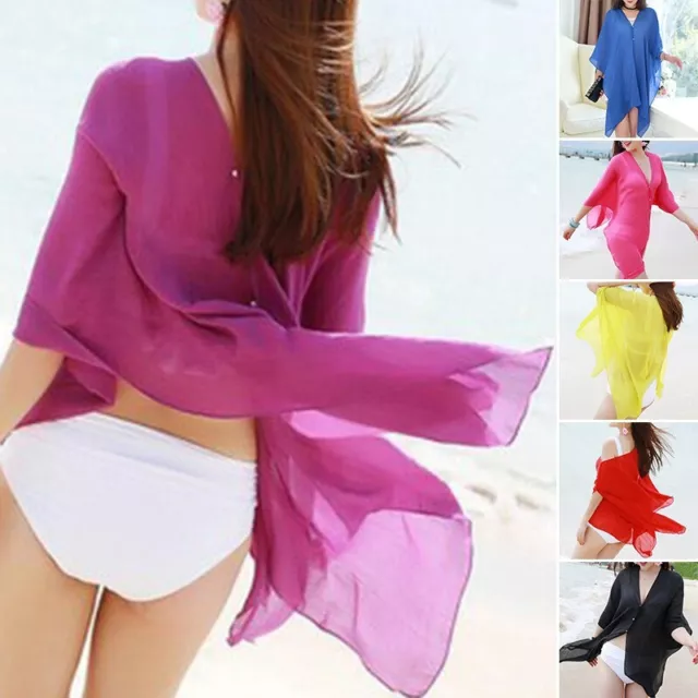 Womens Bikini Top Beach Cover Up Shirt Summer Holiday Kaftan Dress Tunic Sarong