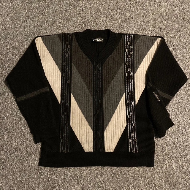 Vintage Carlo Colucci Cosby Sweatshirt Pullover V-Neck Jumper Black Men’s Medium