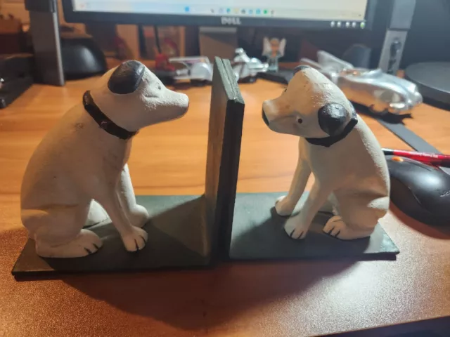 Pair Cast Iron Nipper the Dog book ends