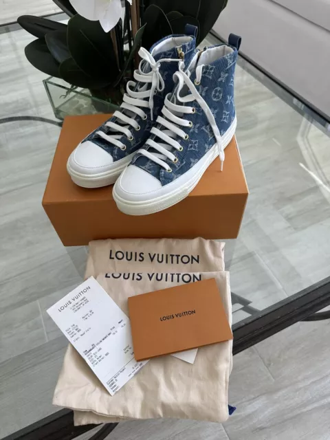65753 auth LOUIS VUITTON white & gold leather FRONT ROW Sneakers Shoes 36