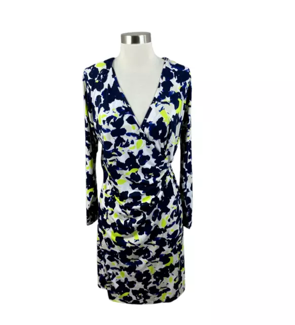 Anne Klein NEW 0X Blue White Lime Green Surplice Faux Wrap Dress