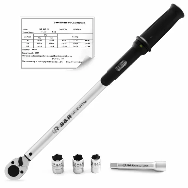 S&R Drehmomentschlüssel1/2" Zoll 40-210 Nm 560 mm, 1/2"Verlängerung, Stecknüsse