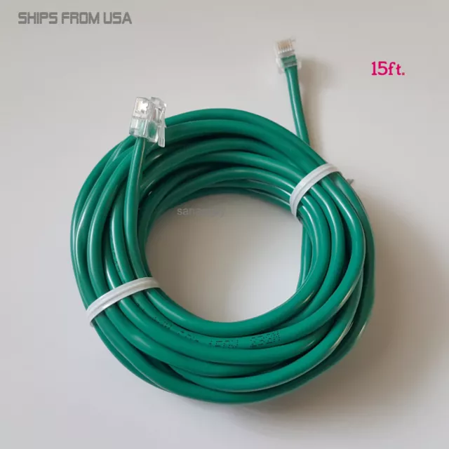 15ft. RJ11 RJ12 CAT5e Green DSL Telephone Data Cable For Centurylink, AT&T, etc