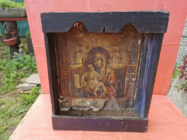 Old Antique Wooden Iconostasis Wall Hanging Icon Orthodox Cross 2