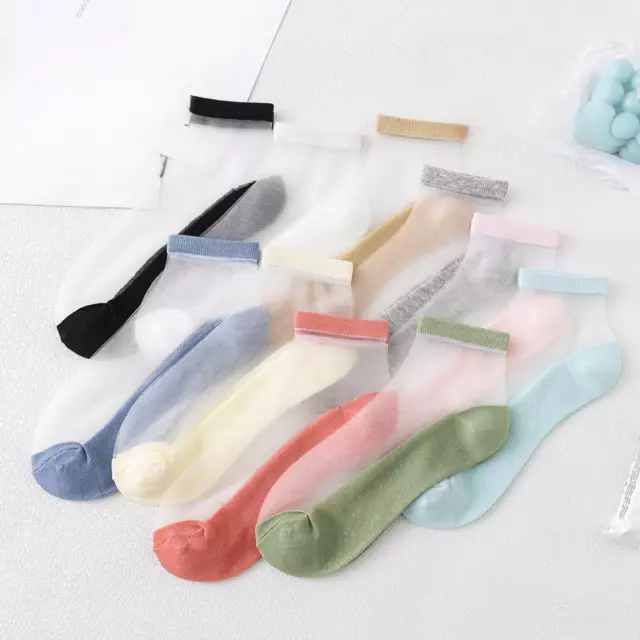5 Pairs Lady Thin Sheer Ankle Socks Transparent Hosiery Mesh Splice Socks Summer