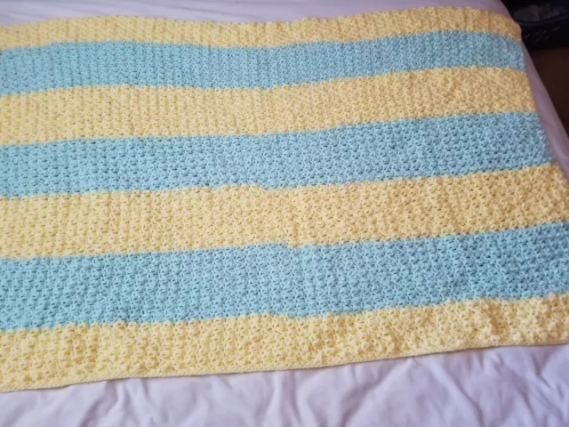 Hand Made 54X37 Crocheted Mint Green Pastel Yellow Baby Lap Afghan Blanket