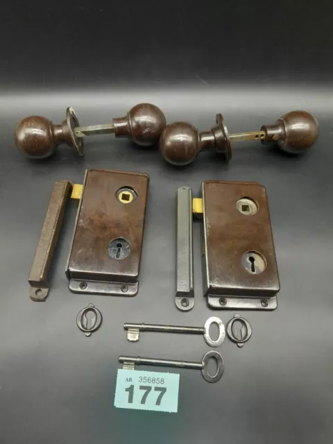 2 1930s Mortice Rim Locks Working With Same Key! Right Hand Walnut Bakelite #177