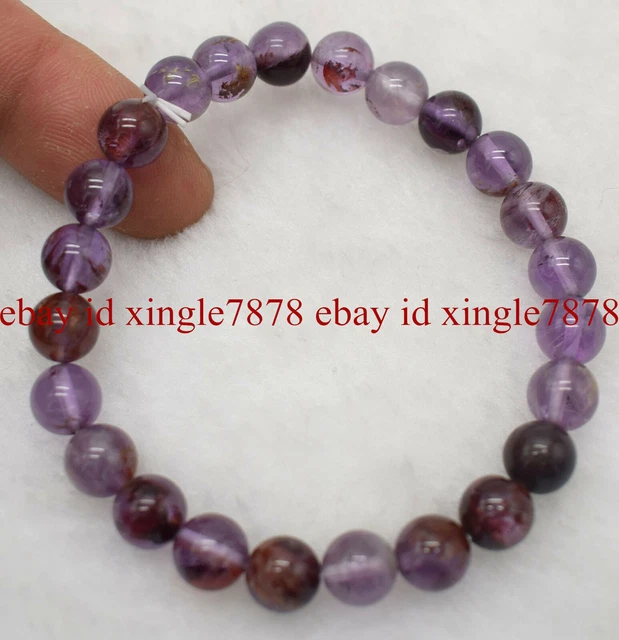 Genuine 6/8/10mm Purple Phantom Ghost Quartz Crystal Round Beads Bracelet 7.5"
