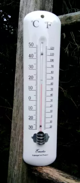THERMOMETRE EMAILLE CLASSIQUE 25 cm émail véritable 800 ° Fabrication Française