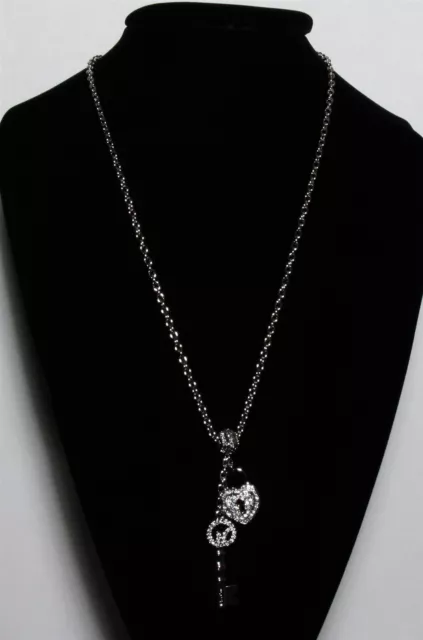 St John Knits Heart & Lock Pendant Necklace w/Swarovski Crystals NWT MSRP $250