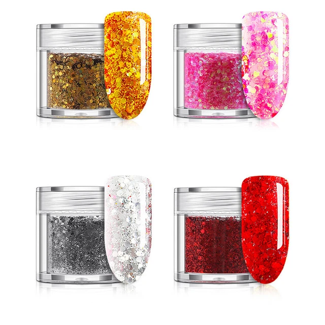 6 bottiglie nail glitter paillettes patch immersione lucido scrub effetto manik