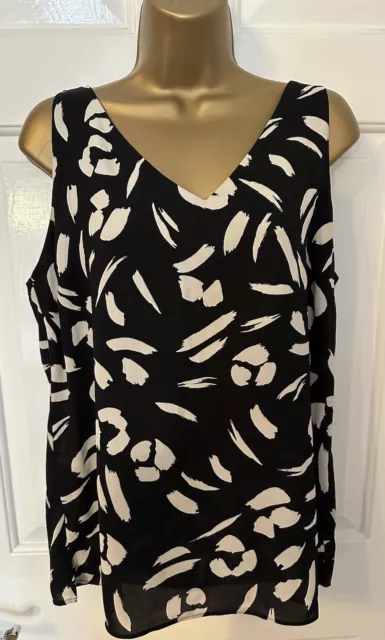 Principles Size 12 Black Patterned Sleeveless Camisole Top