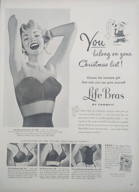 1954 vintage formfit bra and girdle print ad, Santa's Christmas list