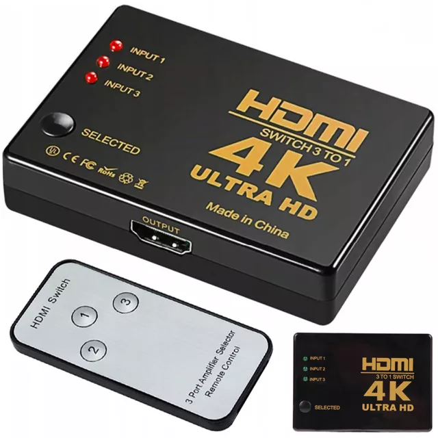 HDMI Switch 4K 3 in 1 Splitter Adapter Umschalter Verteiler Ultra HD