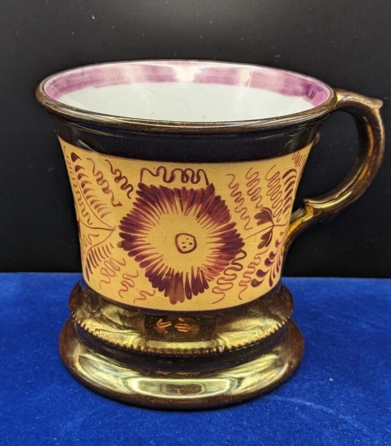 Copper Lustre Ware Mug Staffordshire or Sunderland? Pink Band Canary Ware 3 1/8"