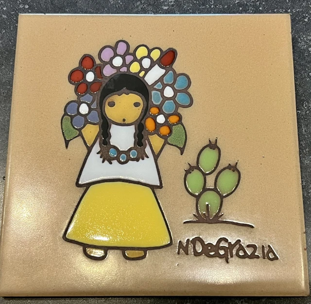 Vtg Ceramic Tile Trivet Wall Hanging of an Original Oil Painting by N. DeGrazia