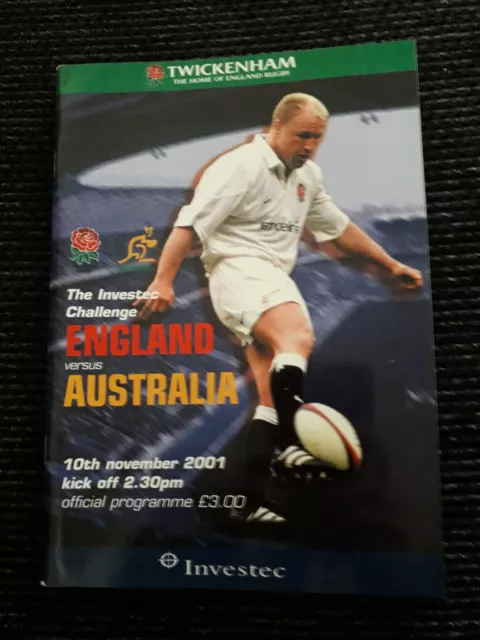 2001 England V Australia International Autumn Test Rugby Union Programme Vgc