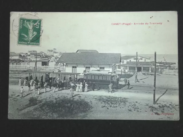 CPA 66 Canet plage - Arrivée du Tramway - 1913