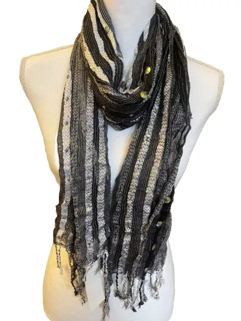 Collection Eighteen Xiix  Black, Silver & White Scarf  With Bead Accessories