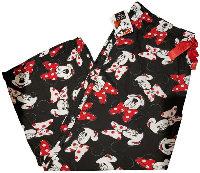 Official Disney Classic Mickey & Minnie Mouse Comfy Black Ribbon Lounge Pants!