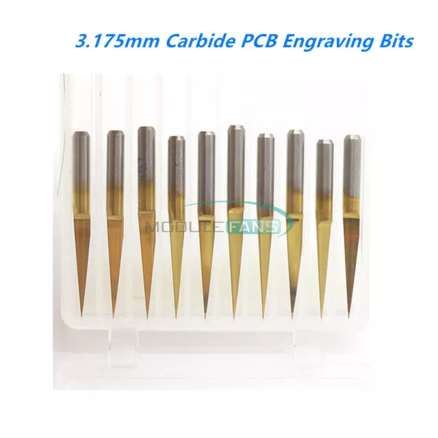 10PCS 3.175mm Carbide PCB Engraving Bits CNC Router Tool  0.1mm V-Shap 10Degree