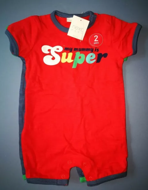 NEW TAGS 2 x Romper Suit Next Baby 3-6 Months Mummy is Super Daddy Superstar 8kg