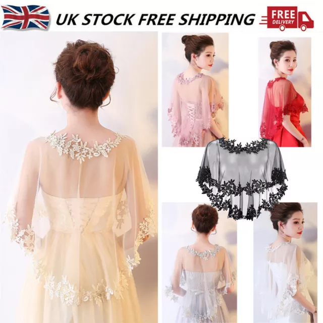 BRIDAL WEDDING WRAP Lace Tulle Appliques Shawl Shrug Cape Shoulder Cover Bolero 9.98 PicClick UK