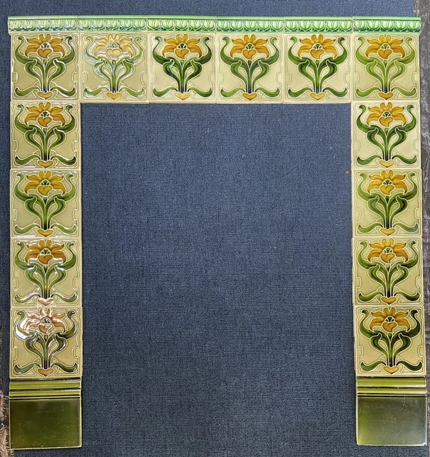 ENGLAND - ANTIQUE ART NOUVEAU - 22 ORIGINAL TILES FOR FIREPLACE c1900 (BROWN)