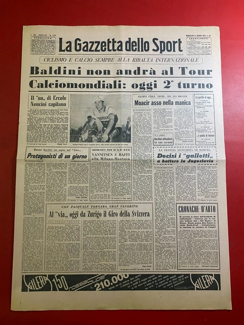 Gazzetta Dello Sport – 25 Août 1955, Gastone Nencini, Monteporzio, Mondiaux Cyclisme
