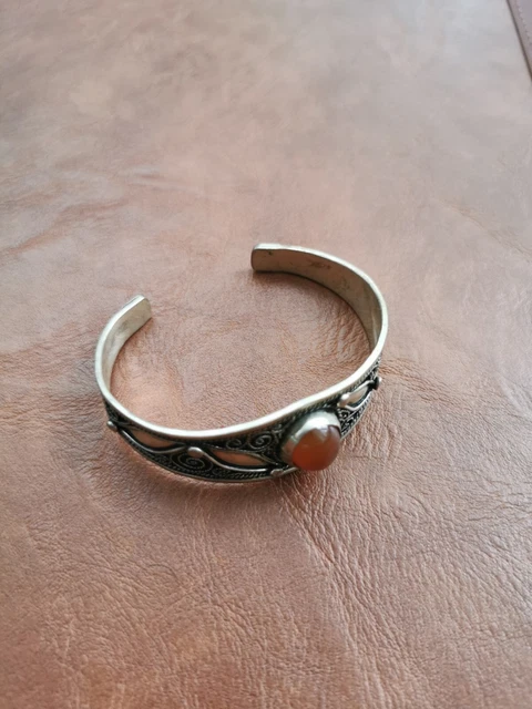 Bracelet En Argent Fait Main Style Berbère - Pierre Bronze - Neuf Sans Emballage