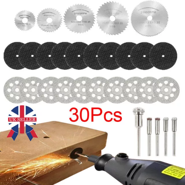 30pc Diamond Cutting Discs Wheel Saw Blades Set+Drill Bit For Dremel Rotary Tool