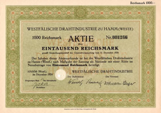 Hamm in Westfalen - Westfälische Drahtindustrie zu Hamm AG - Dez. 1924 - Aktie -