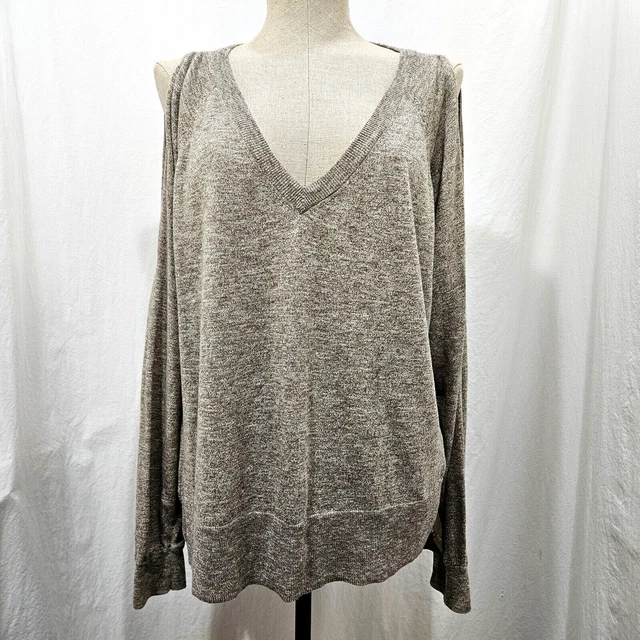 French Connection Shirt Womens Large Silk Back Panel Cold Shoulder Brown V Neck