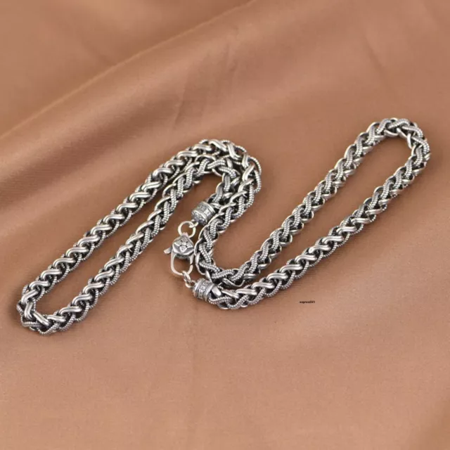 Solid 925 Sterling Silver Chain Men Twist Wheat Braided Necklace 78g/21.6inch
