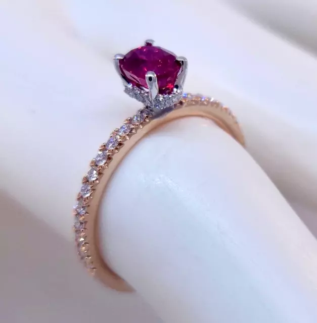 S. Kashi 14k Rose and White Gold Ruby Diamond Hidden Halo Engagement Ring