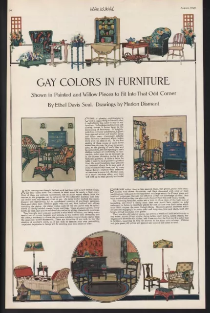 1920 Gay Colors Furniture Home Decor Bedroom  Floral Table Wicker 20379