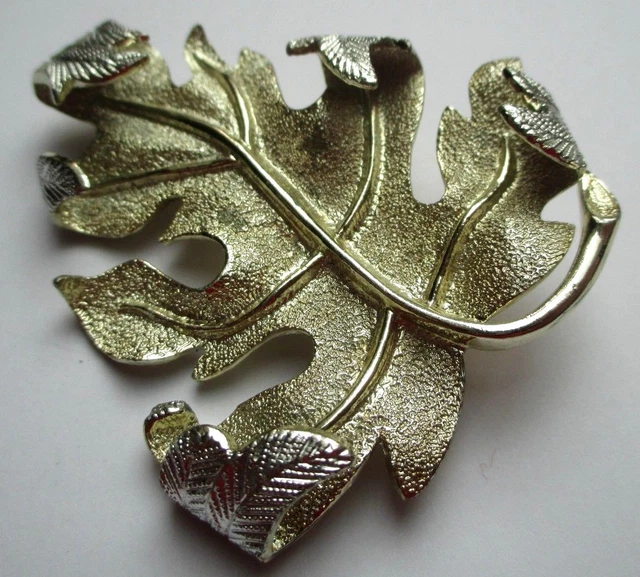 Grande Broche Vintage Ritz Couleur Or Mat - Motif Chêne Automne (sans Boîte)
