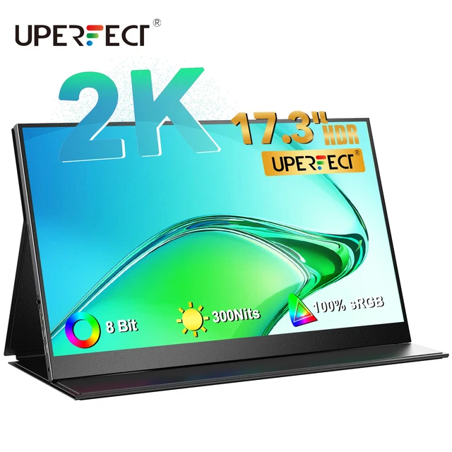 17,3" 2K Portable Monitor QHD Extended Display 2560*1440 Mini HDMI USB C W/VESA