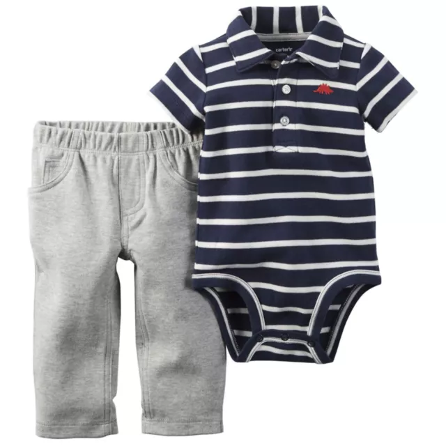 Carters Infant Boys 2-Piece Navy Blue Striped Polo Bodysuit & Pant Set