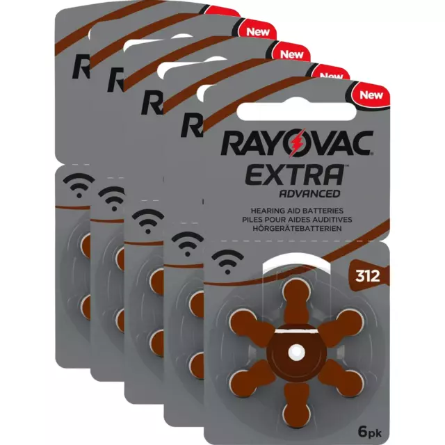 30 pilas de audífonos Rayovac Extra Advanced tipo 312 PR41 1,45 V 5x6 Bli.