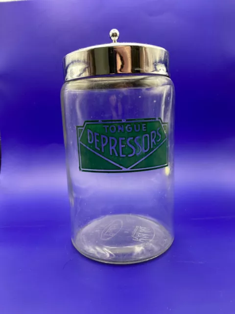 Antique Apothecary Jar Profex Tongue Depressors Green Label