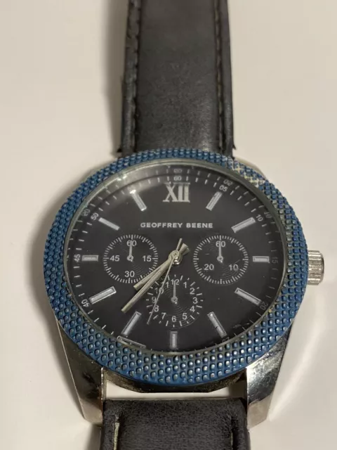 GEOFFREY BEENE MENS watch with Chronograph blue diamond textured metal ...