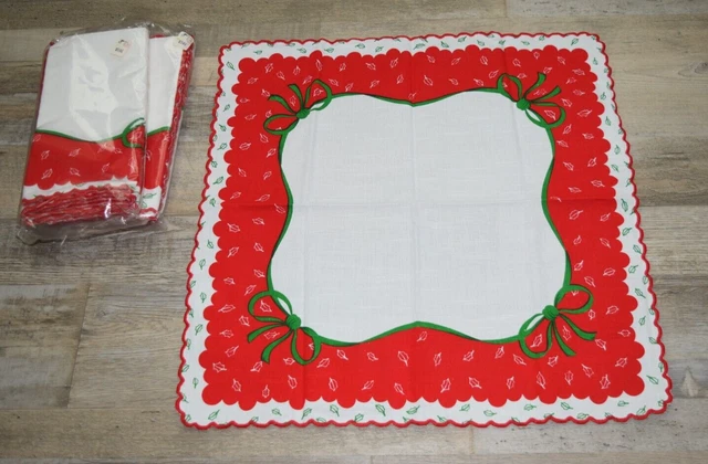 Lote de 8 servilletas de tela de Navidad blancas rojas verdes arco Kmart nuevo stock antiguo