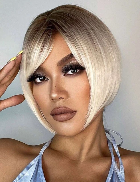 Perruque Synthétique Blonde Platine - Courte, Lisse - Bonnet Ajustable +4 Tailles