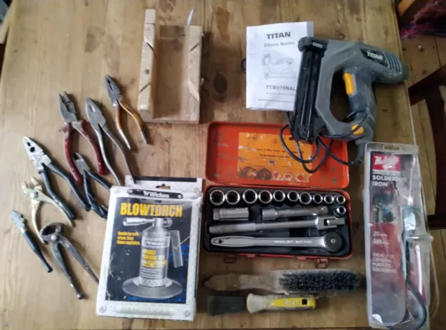 Colchester Job Lot Tools Blow Torch Soldering Iron Nailer Socket Set Pliers