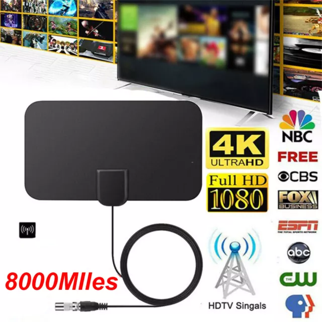 8000 Miles HD TV DTV Box Digital TV Antenna Booster Indoor Aerial HD Flat Design